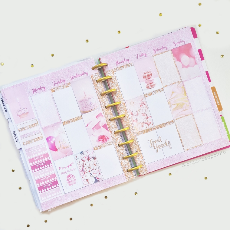 Birthday Week Planner Spread! #girly #pink #glitter #birthday #balloons #roses #flowers #macarons #treatyoself #cake #birthdaycake #cupcake #cupcakes #pinkcupcakes #pinkcake #gold #pinkandgold #planner #plannerinspo #plannerideas #happyplanner #erincondren #filofax #kikkik #travelersnotebook #bujo #bulletjournal #organizedpotato #freeprintable #printable #freeplannerprintable #plannerprintable #happybirthday